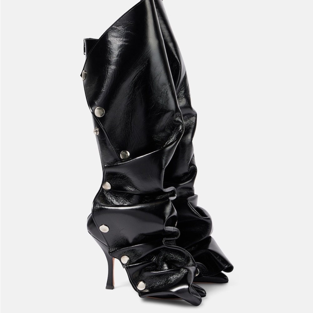 Black Slouchy Leather Stiletto Boots 8.5